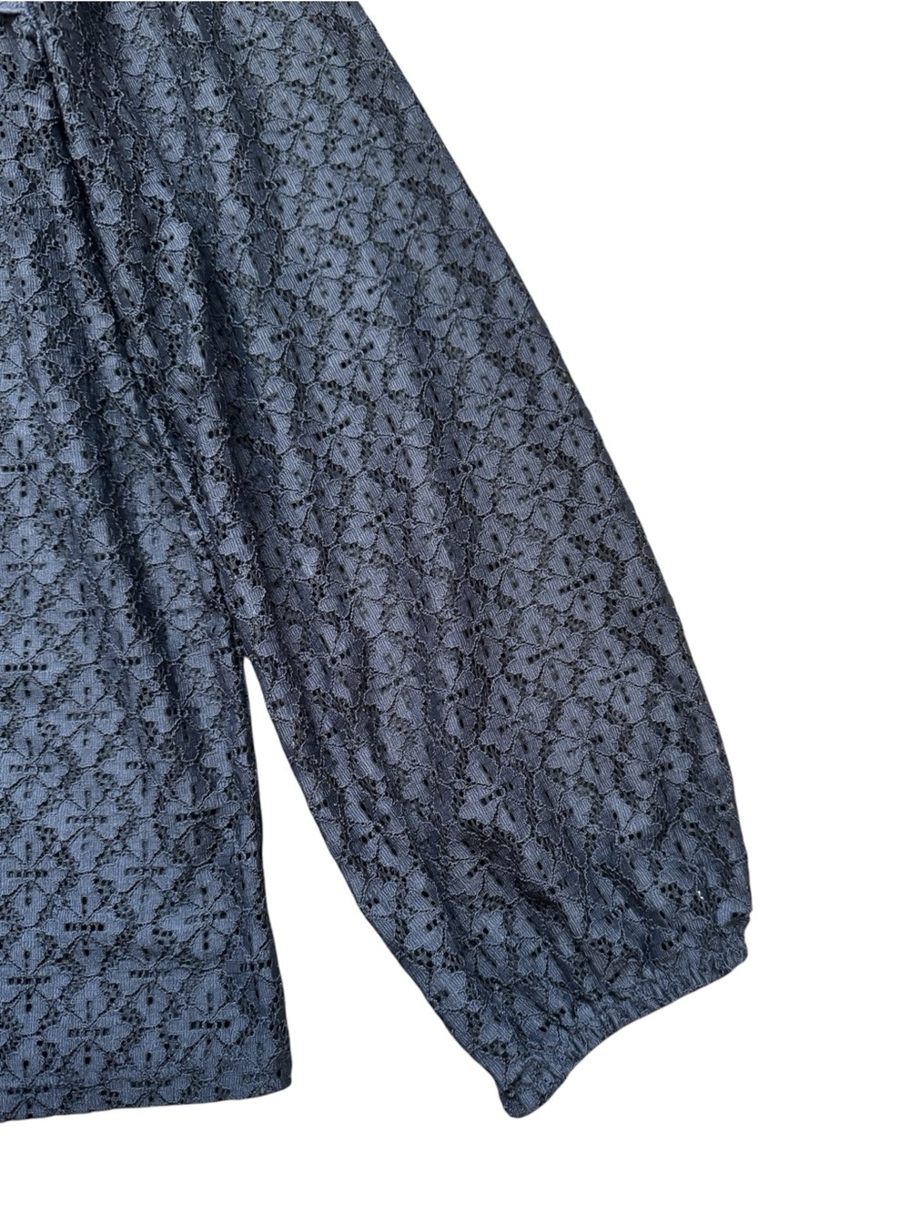 LOFT Navy Blue Lace Floral Appliqué Long Sleeve Blouse Size L Petite - Picture 5 of 5